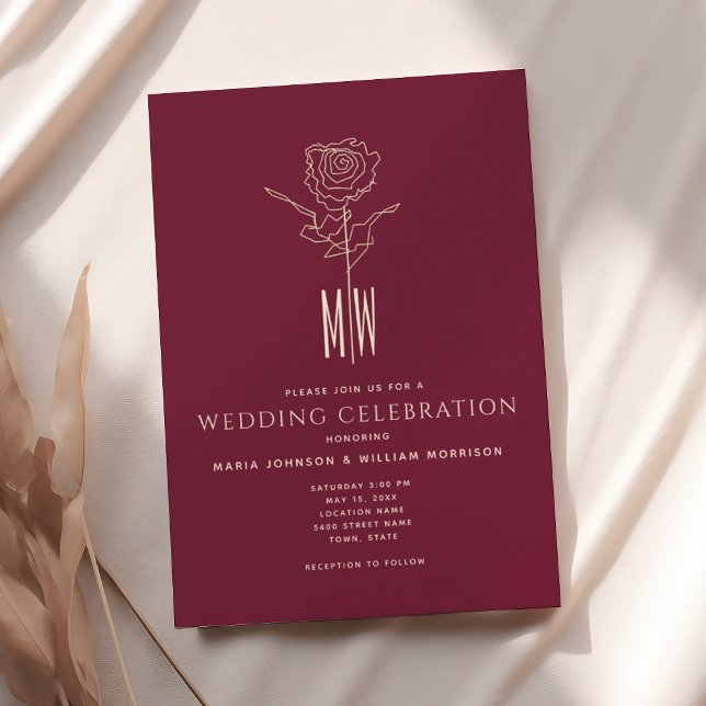 Convite de Casamento Burgundy Romântico (Criador carregado)