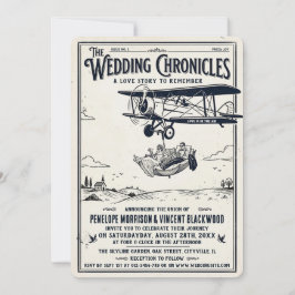 Convite de Casamento BW Retro Caprichoso Casal