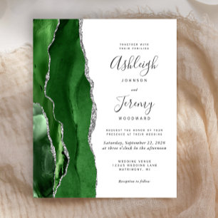 Convite de Casamento Caçador Verde Ágata Prata