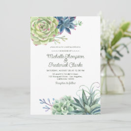 Convite de Casamento Cacto Suculentas Deserto Aqua