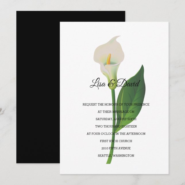 Convite De Casamento-Cala Lily (Frente/Verso)
