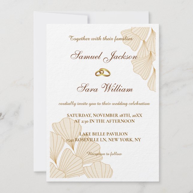 Convite de Casamento Caligrafia Anéis de Ouro Eleg (Frente)