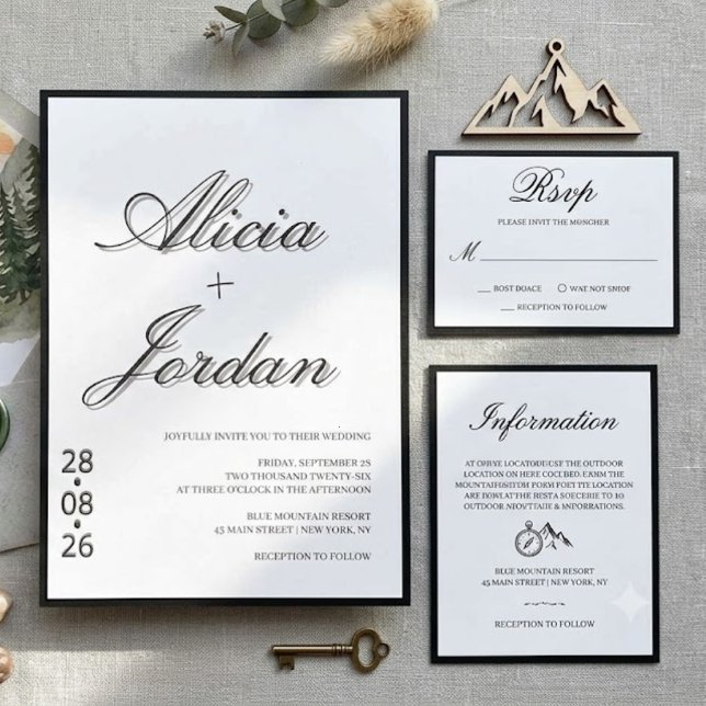 Convite de Casamento Caligrafia Chic Minimalista (Criador carregado)