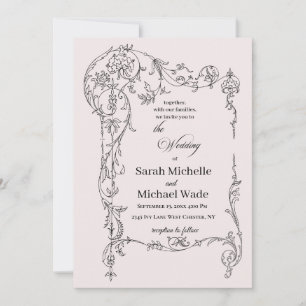 Convite de Casamento Caligrafia Floral Moldura