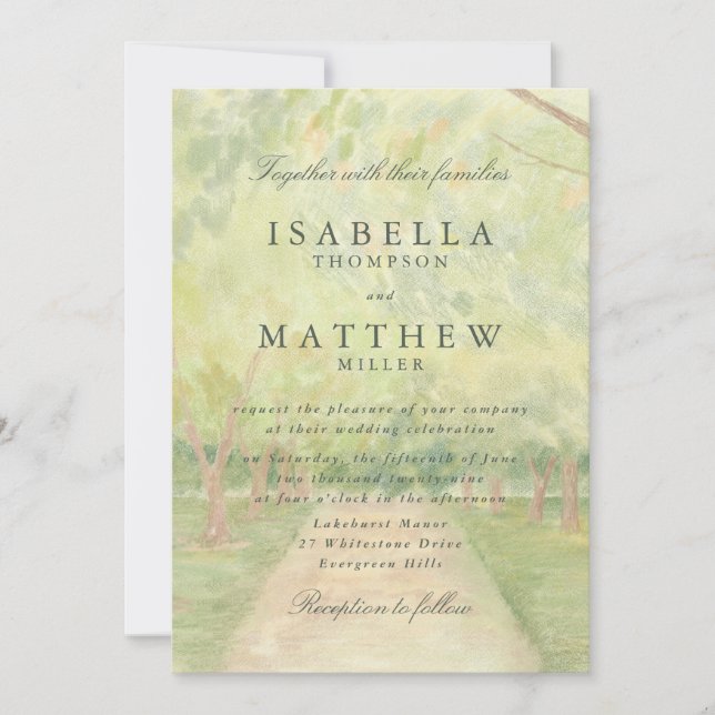 Convite de Casamento Caminho Florestal Aquarela (Frente)