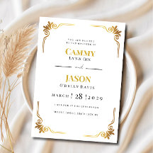 Convite de Casamento Canto Moldura Pergaminho Dour
