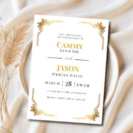 Convite de Casamento Canto Moldura Pergaminho Dour