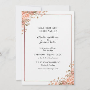Convite de Casamento Canto Rosa Bege Pêssego