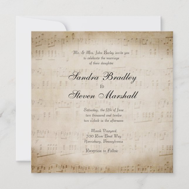 Convite de Casamento Cantor de Guitarra Partitura (Frente)