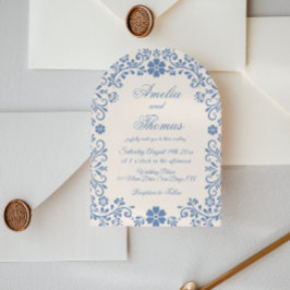 Convite de Casamento Caprichoso Azul Pó de Marfim