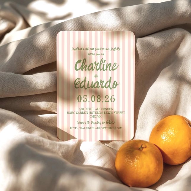 Convite de Casamento Caprichoso com Listras Rosa P (Criador carregado)