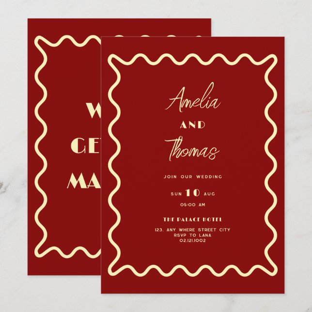 convite de casamento caprichoso retrô classe doodl (Frente/Verso)