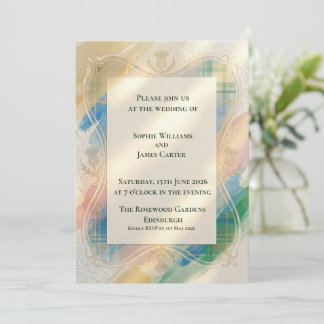 Convite de Casamento Cardo de Tartan Escocês | Águ