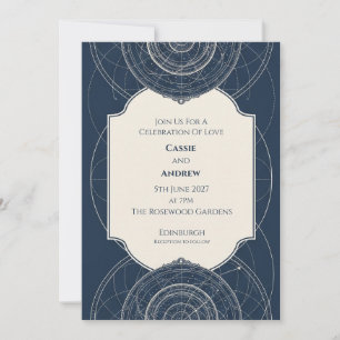 Convite de Casamento Carta Celeste Azul Marinho