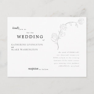 Convite de Casamento Carta Postal com Haste Simple