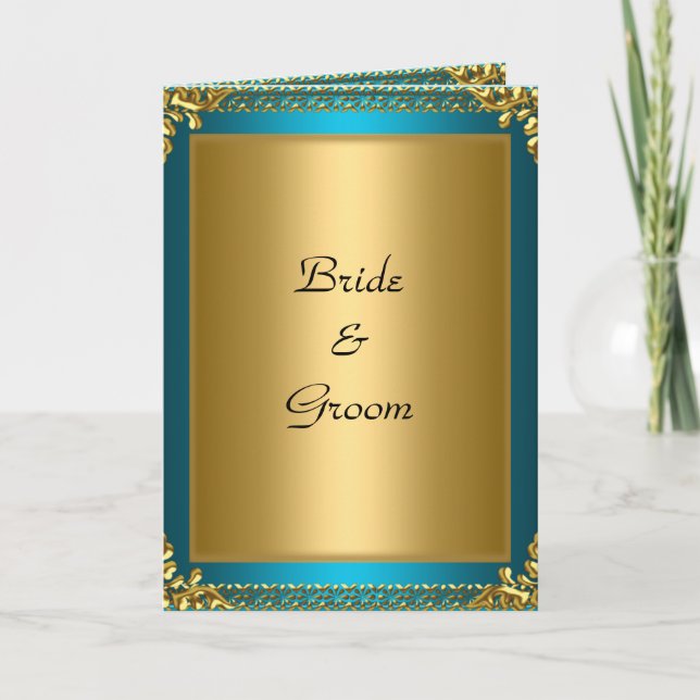 Convite de Casamento Cartão Dourado Teal (Frente)