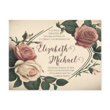 Convite de Casamento Cartão Postal Vintage Rose