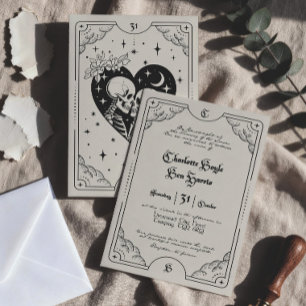 Convite de Casamento Cartão Tarot Cream & Preto Gó
