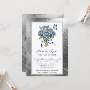 Convite de Casamento Casais Borboleta Rosas Azuis 