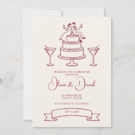 Convite de Casamento Casal Bolo de Noiva Linha Ver