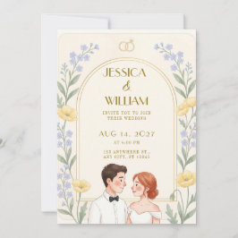 Convite de Casamento Casal Floral Azul Vinca