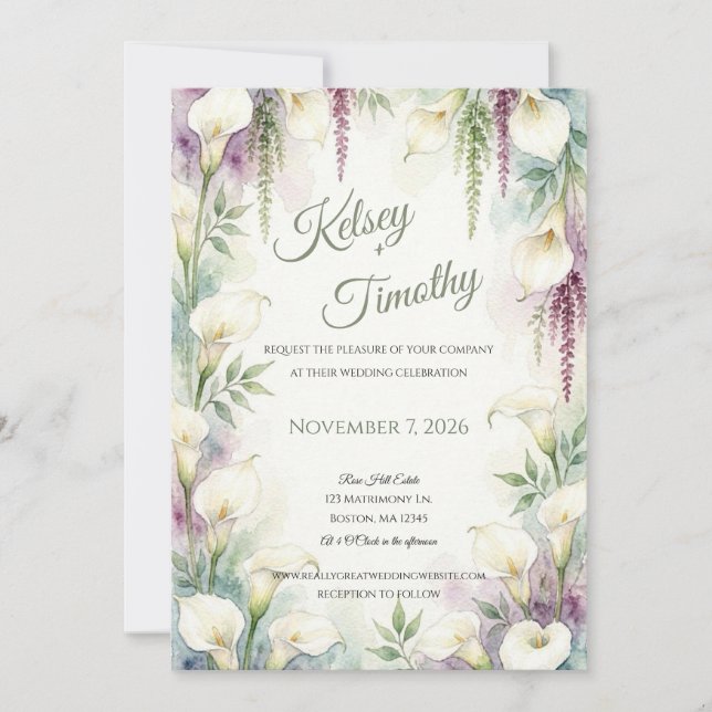 Convite de Casamento Cascading Calla (Frente)
