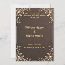 Convite de casamento castanho com flores antigas
