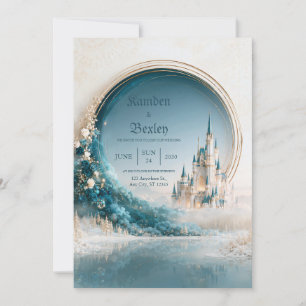 Convite de Casamento Castelo Azul Turquesa com Aur