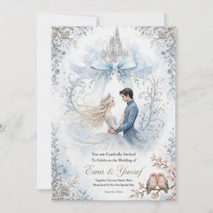 Convite de Casamento Castelo de Fada Azul Claro