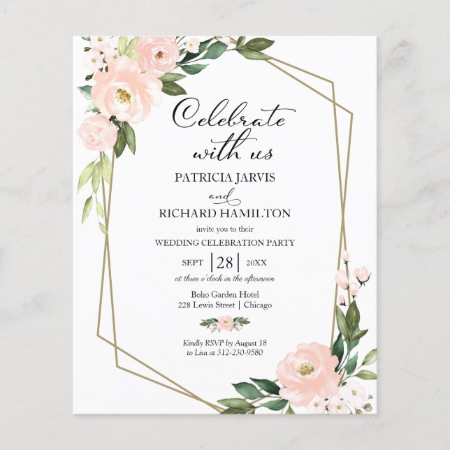 Convite de Casamento Casual com Orçamento Floral R (Frente)