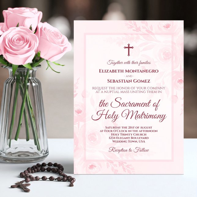 Convite de Casamento Católico Boho Chic com Peônia (Criador carregado)