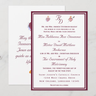 Convite de Casamento Católico Borgonha com Dois Co