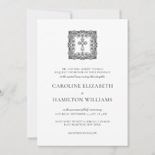 Convite de Casamento Católico Caroline Simple Blac