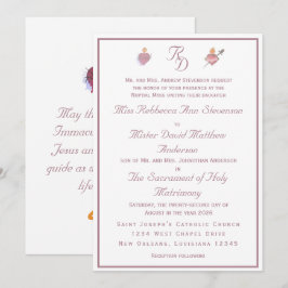 Convite de Casamento Católico com Dois Corações Ro