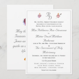Convite de Casamento Católico Dois Corações Elegan