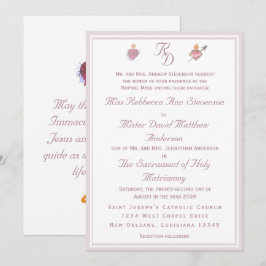 Convite de Casamento Católico Duas Corações Elegan