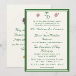 Convite de Casamento Católico Duas Corações Elegan