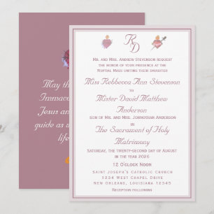 Convite de Casamento Católico Dusty-Rose Dois Cora