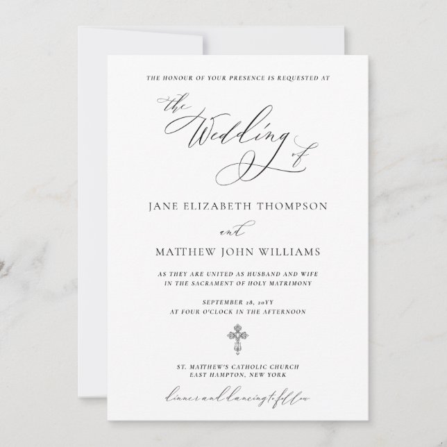 Convite de Casamento Católico Jane com RSVP (Frente)