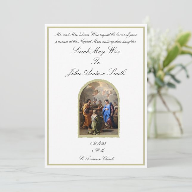 Convite de Casamento Católico Tradicional Maria (Em pé/Frente)