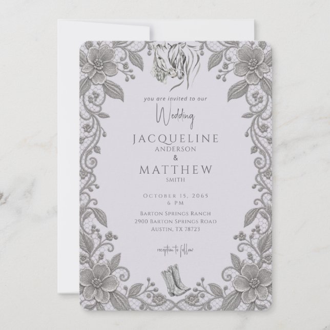 Convite de Casamento Cavalos Rustic Lavender & Lac (Frente)