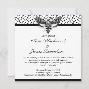 Convite de Casamento Caveira de Mariposa Gótica –