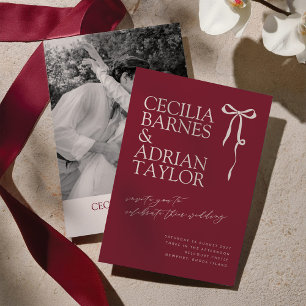 Convite de Casamento CECILIA Borgonha com Laço