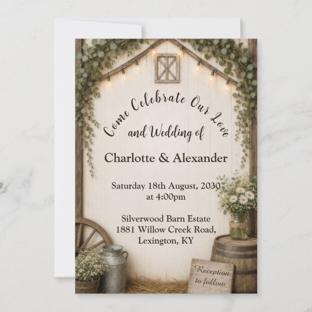 Convite de Casamento Celebração em Celeiro de Faze (Frente)