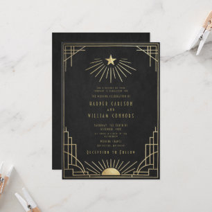 Convite de Casamento Celestial Art Déco Equinócio