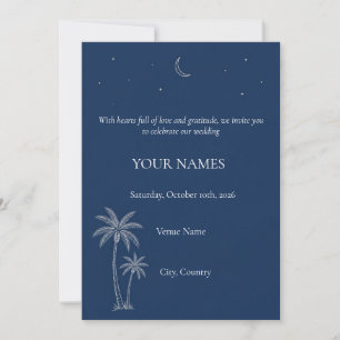 Convite de Casamento Celestial Azul Escuro, Lua Cr