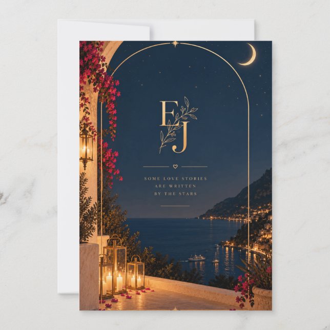 Convite de Casamento Celestial Azul Marinho e Dour (Verso)