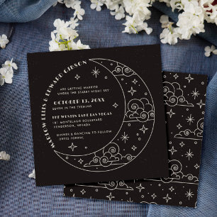 Convite de Casamento Celestial Black Moon & Stars