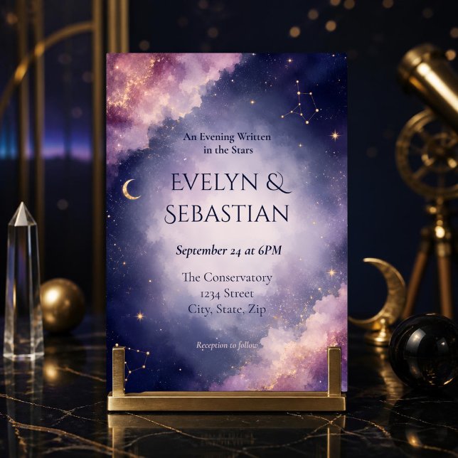 Convite de Casamento Celestial | Galáxia em Aquare (Criador carregado)