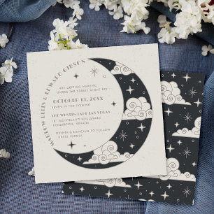 Convite de Casamento Celestial Lua e Estrelas Cinz